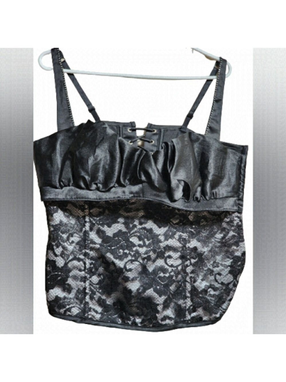 Intimates attitudes black lace bustier/corset rhinestone accent crop top size 38